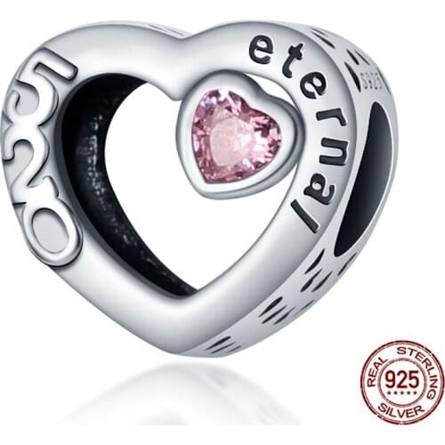 100% Real 925 Sterling Silver 520 love heart Fit Original 3mm Bracelet&Bangle Making Fashion DIY Jewelry For Women