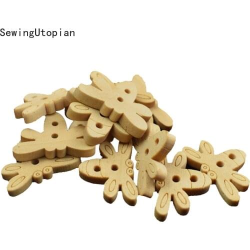 100PCS Random Mixed Dragonfly Wood Sewing Buttons 2 Holes Pattern Scrapbooking Craft Sewing Childrens Garment Sewing Notions