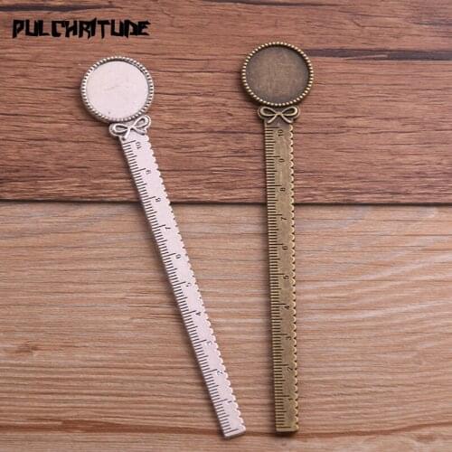 2pcs 20mm Inner Size Two Color Vintage Round Bow Style Handmade Ruler Bookmark Cabochon Base Cameo Setting 23*130mm