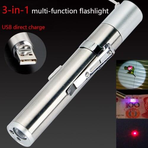 3in1 USB Rechargeable LED Flashlight High-quality Powerful Mini LED Torch Waterproof Design Penlight Hanging With Metal Clip