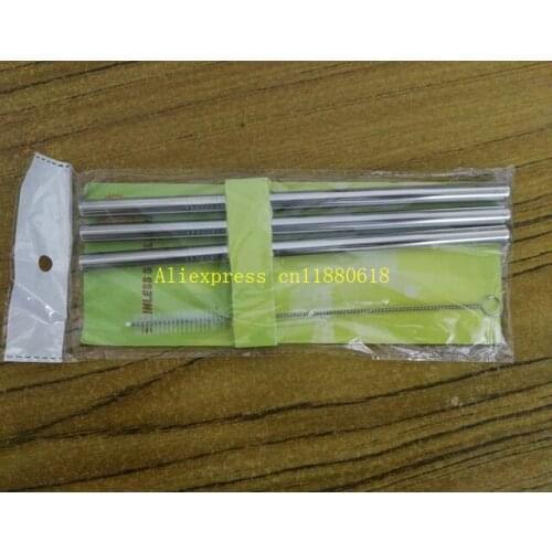 500sets/lot Free Shipping 3 x Metal Drinking Stainless Steel Straw Straight Straws With 1 Cleaner Brush & Pacakge