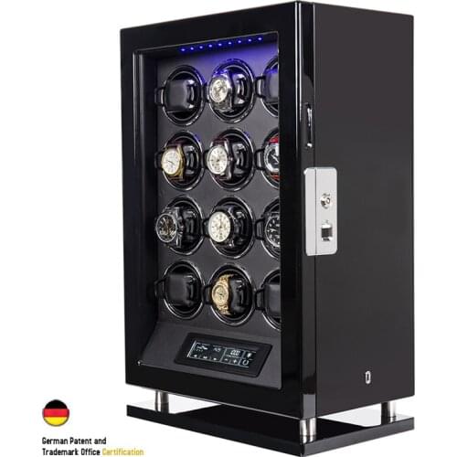 Automatic Watch Winder With 12 Slot Mechanical Watches Wood Box Fingerprint Unlock Quiet Smart Remote Control Touch Screen Boxes