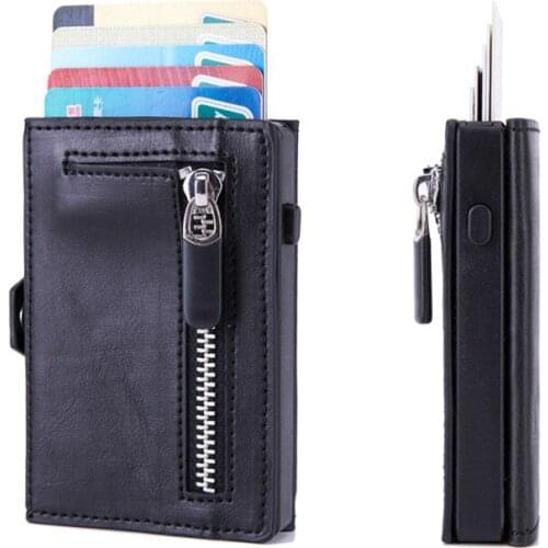 Bisi Goro Men RFID Button Smart Wallet Credit Card Holder Hasp Automatic Pop-up Card Wallets Coin Purse 2021
