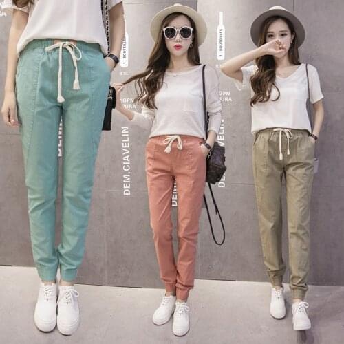 Womens Pants Cotton Linen Trousers For Women Plus Size Elastic High Waist Casual Slim Harem Pants Pantalon Femme Harajuku Pants