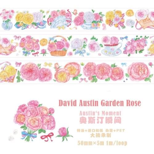 David Austin Garden Rose PET Washi Tapes Bullet Journal Masking Tape Adhesive Tape DIY Scrapbooking Washi Stickers