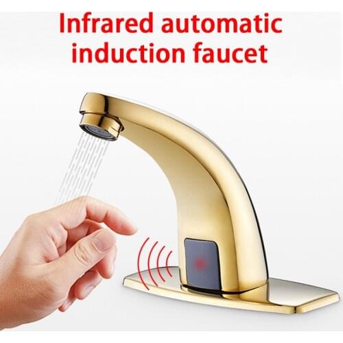 Infrared Automatic Induction Faucet Brass Single Cold Smart Sensor Tap Hotel Shopping Mall Bathroom Washbasin Golden Faucet