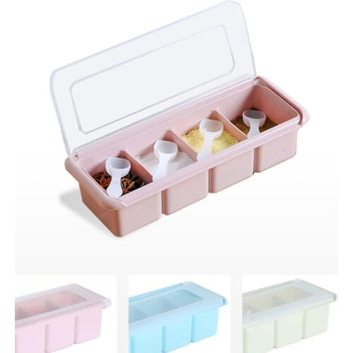 Kitchen Supplies Seasoning Box Salt Jar Seasoning Jar Set Household Four-compartment One Storage Box With Spoon Condiment Jar