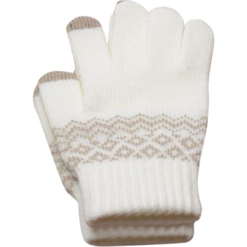 Fashionable Beige Knitting Full Fingers Gloves Snowflake Polyester Hand Glove Winter Warm Women Glove зимние перчатки женские
