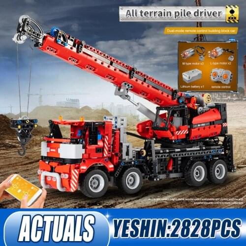 MOULD KING 17003 High-tech APP RC Truck Toys The All-Terrain Piling Paltform Crane Model Building Blocks Bricks Kids Funny Gifts