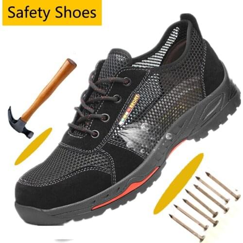 Anti-Puncture and Anti-smash Steel Toe Work Safety Shoes for Men Breathable Mesh Safety Shoes Indestructible Casual Sports Shoes