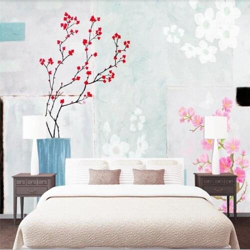 Custom 3D wallpaper mural photo wall plum vintage flower background wall high-grade waterproof material