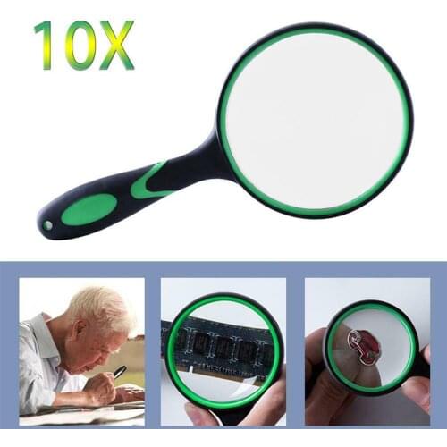 Non-slip Handheld Reading Magnifier Rubber Handle Magnifying Glass with Hole 10X Magnification Without Optical Distortion
