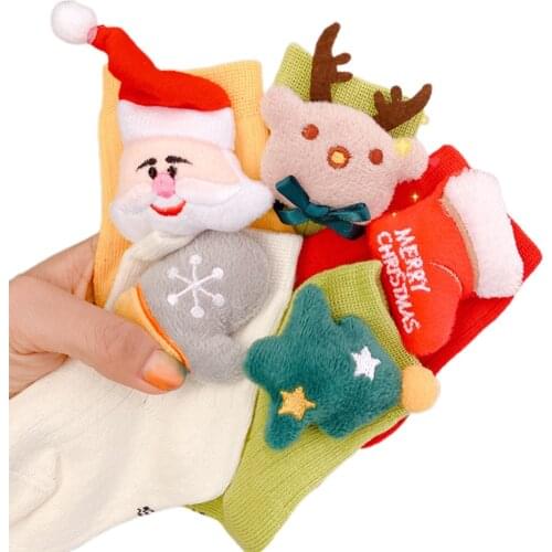 Baby Socks Fashionable Breathable Christmas Cotton Socks Medium Tube Anti-slip Warm Three-Dimensional Socks For Girls Boys