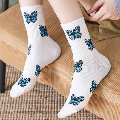New Butterfly Socks Women Streetwear Harajuku Crew Socks Wool Harajuku Korean Kawaii Street Wear Christmas Gifts Purple Cute