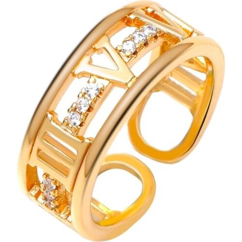 2021 New Vintage Roman Numerals Open Rings For Women Temperament Fashion Metal cutout Adjustable Ring Men Jewelry Best Gift