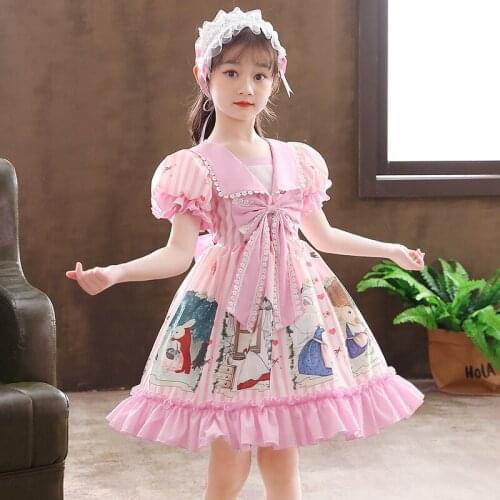 3-12 Years Old Princess Dress Girls Golden Yellow Dress Printed Childrens Lolita Short Sleeves Kids Costume for Birthday 2021