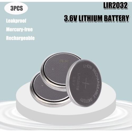 3PC LIR2032 Rechargeable Lithium Batteries 3.6V 40mAh Button Coin Cells Battery For Watch Calculator