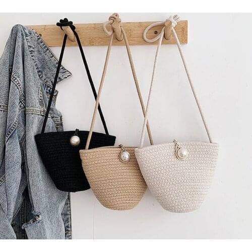 Womens bags woven bucket bag Female bag summer mini bag straw woven bag small bag ladies bag Single Shoulder bag Messenger Bag