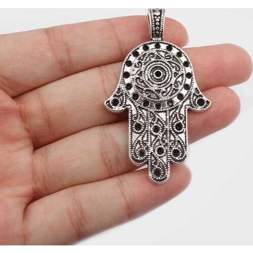 4pcs Tibetan Silver Large Fatima Hamsa Hand Charms Pendants For Necklace Jewelry Making Findings 32*54mm
