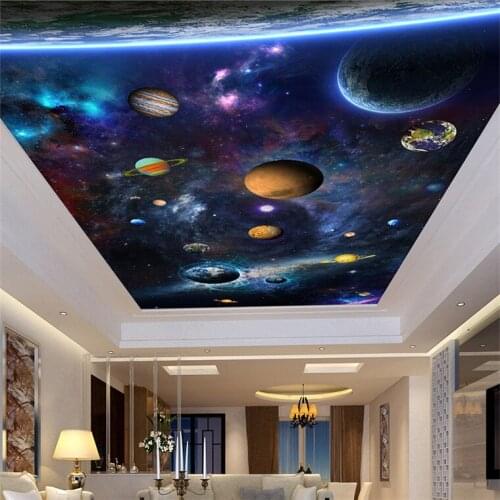 Custom Large 3D Photo Mural Wall Paper Stereo Space Planet Ceiling Fresco Wallpaper Living Room Hotel Ceiling Papel De Parede 3D