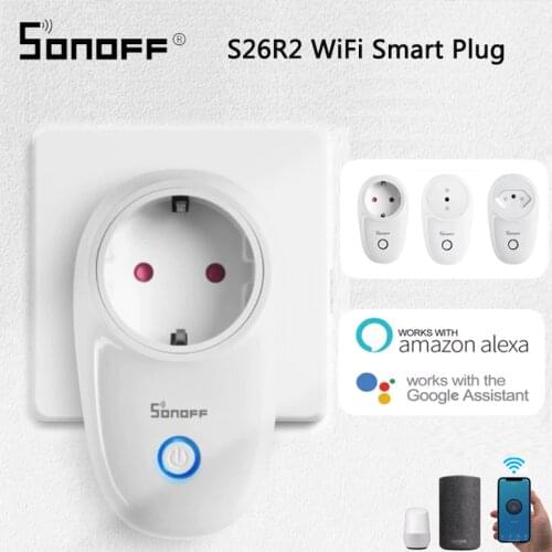 SONOFF S26R2 WiFi Smart Plug Timer Socket Switch Open / Close Sync eWelink APP Remote Control Work with Alexa Google Home