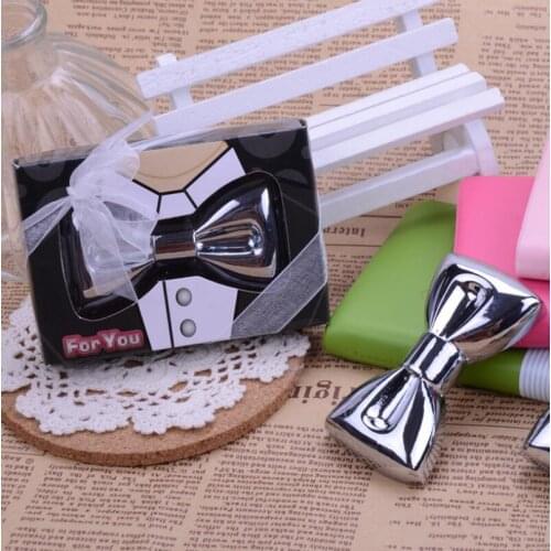 Wedding Favor Silver Finish Metal Bow Tie Bottle Opener Bridal Shower Party Gifts Home Kitchen Tool LX4458