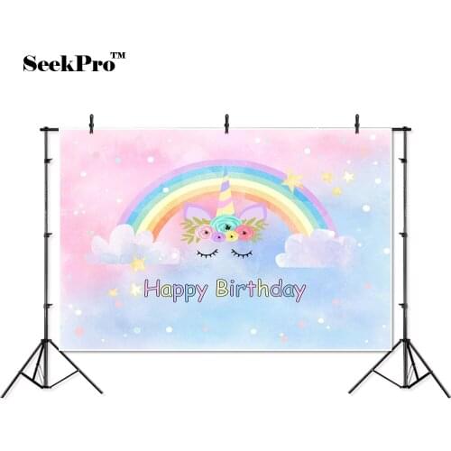 Thin vinyl happy birthday unicorn rainbow flowers children photo Backgrounds Professional indoor Photographic studio Backdrops