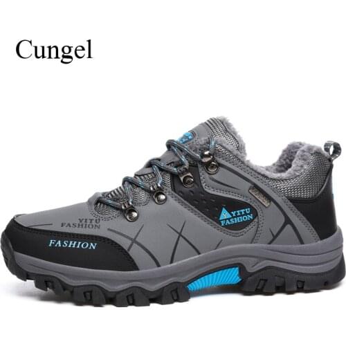 Cungel Outdoor Sneakers men Winter Trekking Hiking shoes Warm plush Anti-skid Anti-collision shoes Mountain climbing shoes