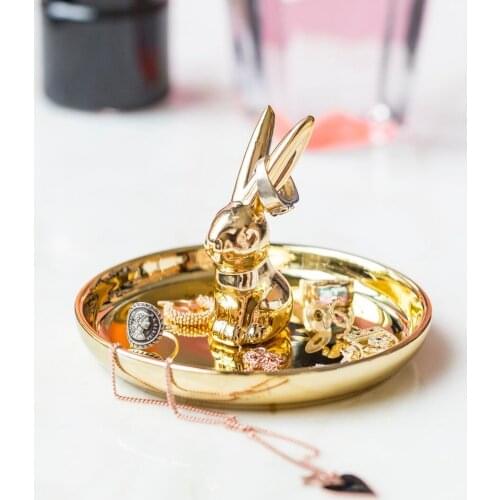 Bunny Rabbit Gold Color Jewelry Hanger Organizer Jewelry Display Earrings Necklace Model Storage Tray Decorative Ornaments Craft