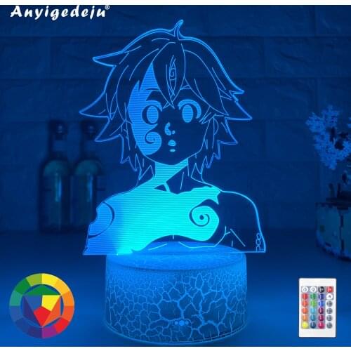 Japanese Manga The Seven Deadly Sins 3D Illusion Figurine Lamp Meliodas Silhouettes Hot Anime Night Light for Home Bedroom Decor