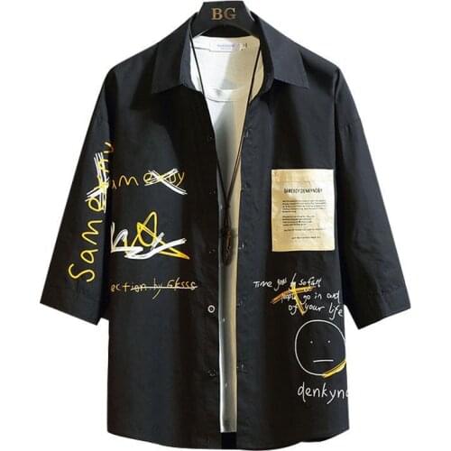 Mes New Fashion Printed Shirts Spring Autumn Three Quarter Sleeve Casual Stitching Plus Size Loose Shirt Male Streetwear Tops