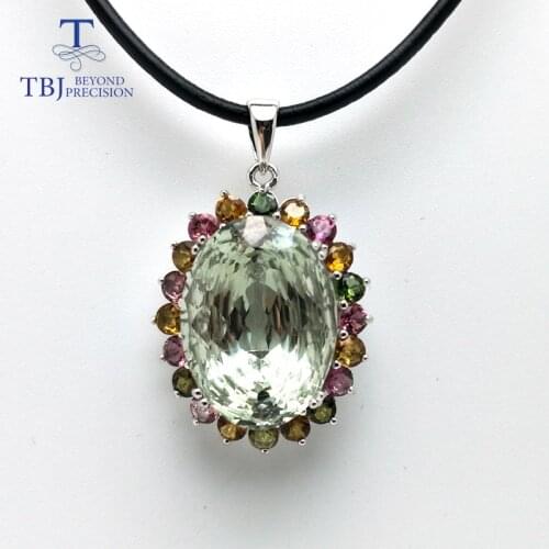 TBJ ,925 sterling silver natural green amethyst pendant prasiolite pendant match leather cord fine jewelry for women party wear