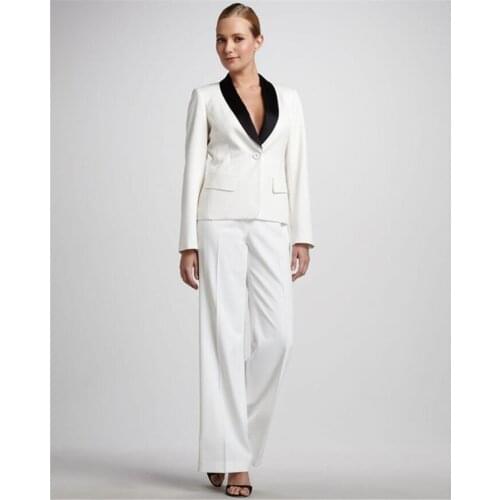 White Shawl Lapel Women Pantsuits Tuxedo 2 Piece Set Women Business Suit Female Office Uniform Ladies Pantsuits Custom Made