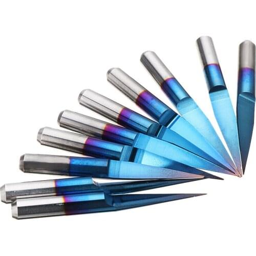10pcs 3.175mm Blue Coating PCB 3D Milling Cutter 10/15/20/25 Degrees Tungsten Carbide V Shape Engraving Bit CNC Router Tool