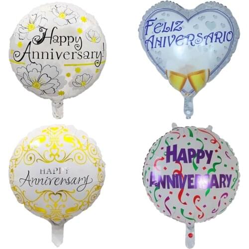 10pcs Happy Anniversary Round Foil Balloons Party Decoration Supplies Helium Globos Wedding anniversary themed balloons