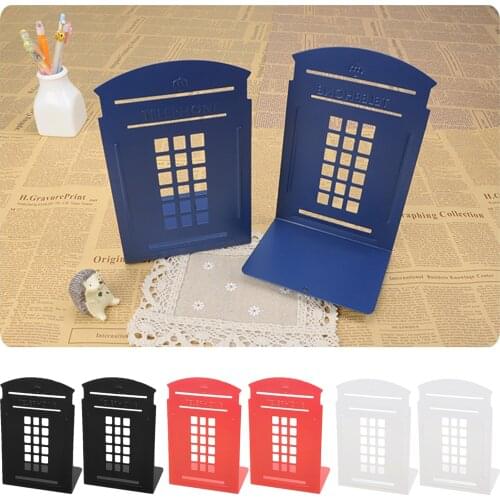 2pcs Universal Vintage Telephone Booth Decorative Bookends Heavy Duty Metal Book Ends Holder Supports for Home Office Organizer