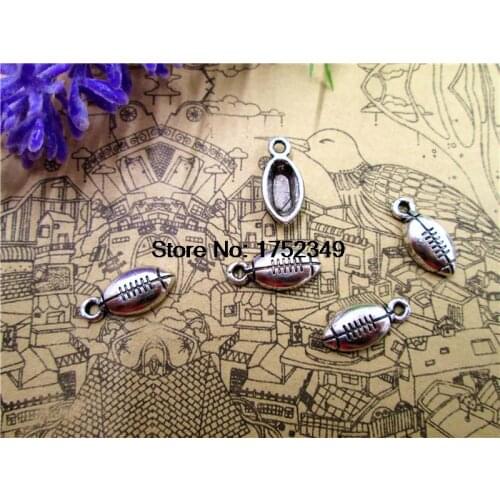 40pcs--Football Charms ,Antique Tibetan Silver Tone Football charm Pendant, Rugby Football, Rugby 15x7mm