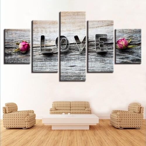 Romantic Wedding Decoration Posters 5 Pieces Ring Rose Flower Canvas Painting Hd Printed Wall Art Picture for Living Room Framed