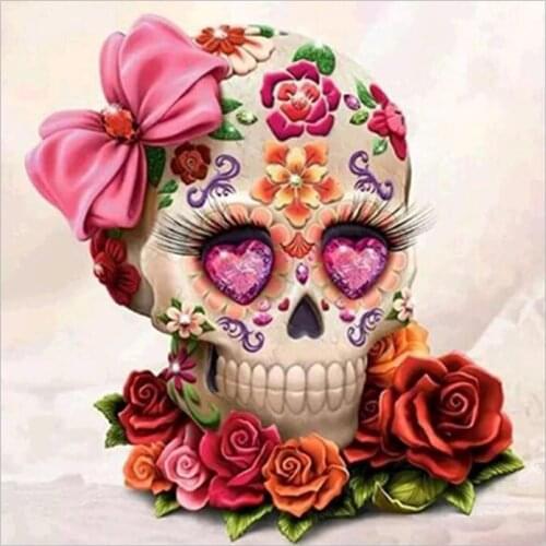 5D DIY Diamond Painting Skull Head with Bow Diamond Cross Stitch Full Diamond Embroidery Mosaic Picture Rhinestones Decor gift