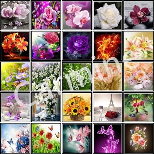 New DIY 5D Diamond Painting Flower Cross Stitch Embroidery Mosaic Picture Rhinestone Full Round&Square Drill Home DecorationGift