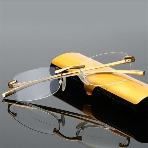 Aluminum Magnesium Reading Glasses Men Multifocal Spectacles Women Near Far Sight Frameless Eyeglasses Magnifier +1.0 +1.5 To +4