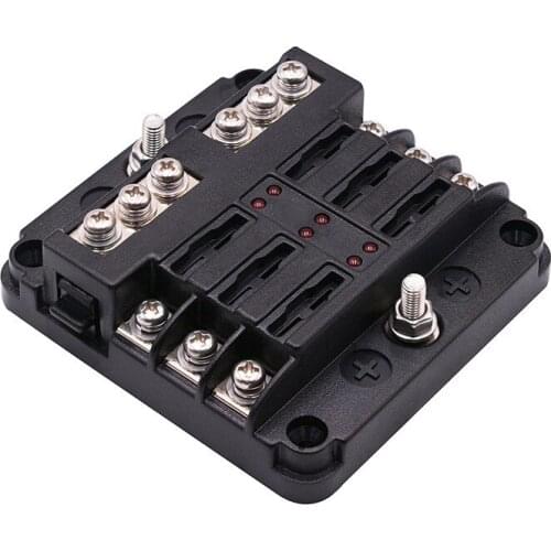 Car Independent Positive and Negative Pole Fuse Box with LED Indicator Light 1 in 6 out Screw Wiring 2 amp mini fuse