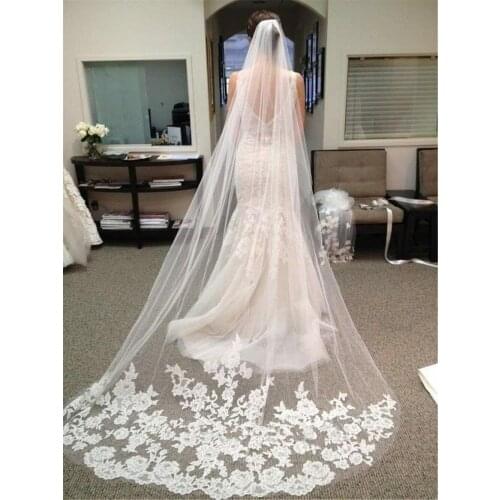 White Ivory 3M Cathedral Wedding Bridal Lace Applique Edge Veil With Comb New