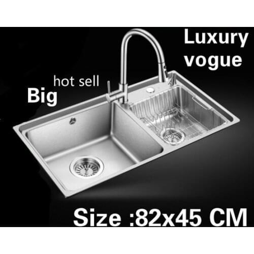 Free shipping Apartment kitchen double groove sink do the dishes high quality 304 stainless steel big hot sell 82x45 CM