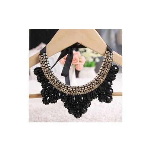 Rhinestones Big Choker necklaces for Women,Length:Can adjustment Multi color Crystal Necklace Black Ribbon Colorful Chokers