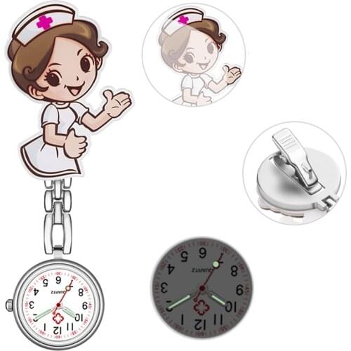 Nurse Watch Brooches Hospital Staff Brooch Accessories New Cartoon Luminous Ladies Nurse Doctor Pocket Hang Clip Watches Jewelry
