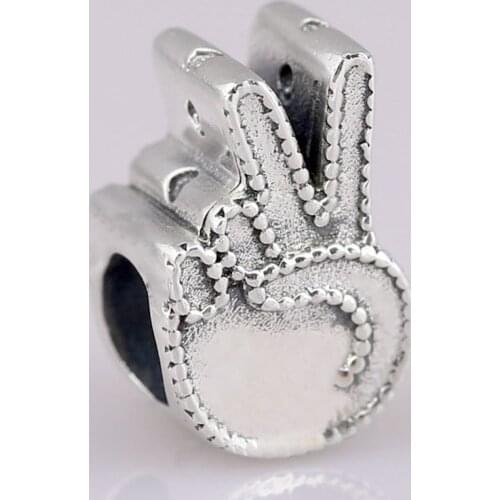 Original Textural Beaded The Victory Hand Symbol Of Peace Beads Fit 925 Sterling Silver Bead Charm Bracelet Diy Jewelry