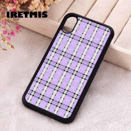 Iretmis 5 5S SE 2020 phone cover cases for iphone 6 6S 7 8 Plus X Xs Max XR 11 12 MINI Pro Soft Silicone TPU purple plaid