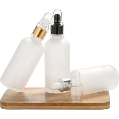 White Frosted Glass Dropper Bottle 50ML 100ML Silver Cap Gold Black Lid Empty Cosmetic Packaging Essential Oil Bottles 15pcs/Lot