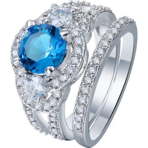 Hainon Romantic Luxury Promise Rings Sets Blue Green Zircon New Women Jewelry Princess Micro Paved Crystal Ring Gift Jewelry